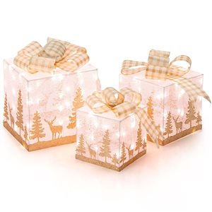 Costway 3 Christmas Gift Boxes Lighted Present Decoration Set with 100 Lights