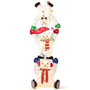 Costway 5.6-ft Pre-Lit Stacked Snowmen Christmas Decoration with LED Colour Lights Display