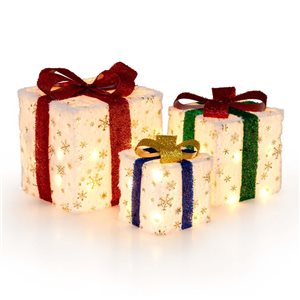 Costway 3 Christmas Gift Boxes Lighted Present Decoration Set with 48 Lights