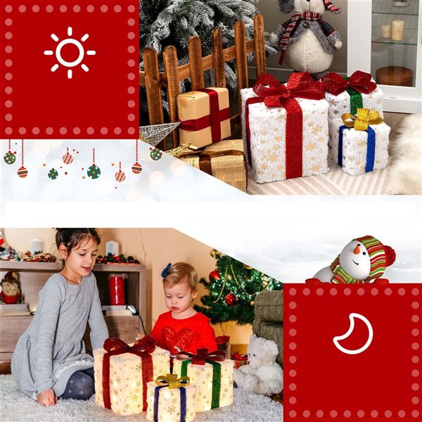 Costway 3 Christmas Gift Boxes Lighted Present Decoration Set with 48 Lights