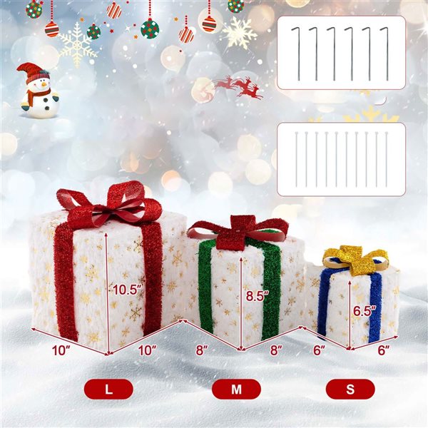 Costway 3 Christmas Gift Boxes Lighted Present Decoration Set with 48 Lights