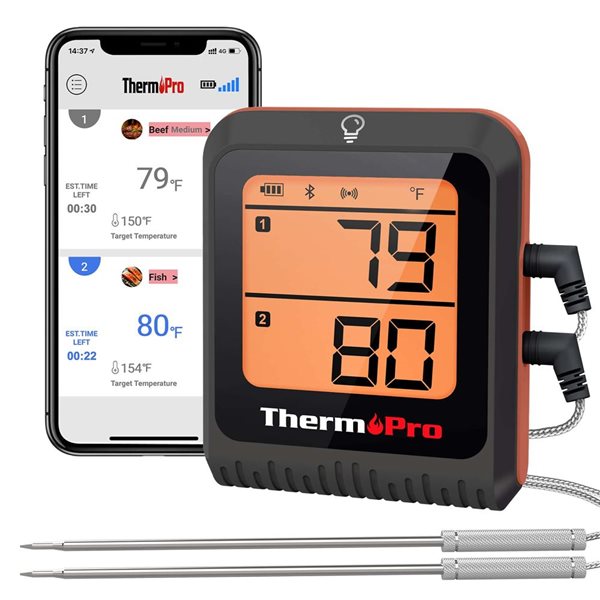 ThermoPro 650-ft Range Bluetooth Wireless Meat Grill Thermometer with Dual Probe