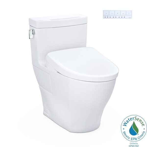 TOTO WASHLET+ Legato One-Piece Elongated 1.28 GPF Toilet and Contemporary WASHLET S7A Bidet Seat - Cotton White