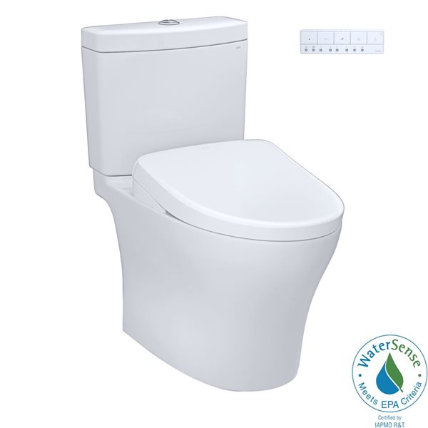 TOTO WASHLET+ Aquia IV Two-Piece Elongated Dual Flush 1.28/0.9 GPF Toilet w/S7 Contemporary Bidet Seat - Cotton White