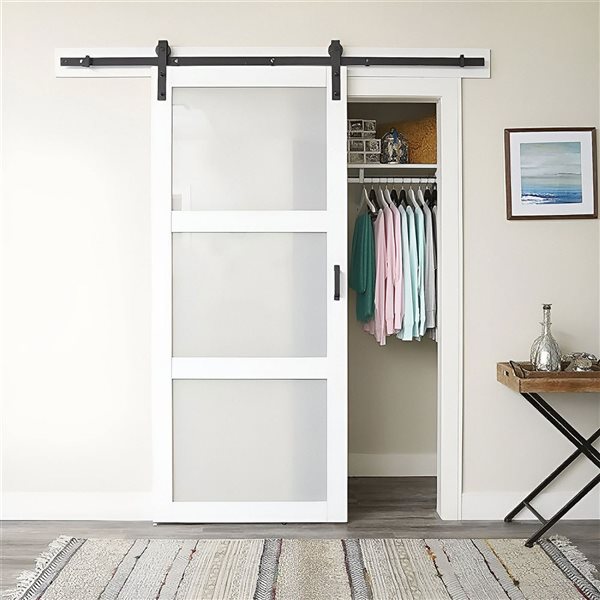 Garson 32-in x 80-in x 1 3/8-in 3-Panel Frosted Glass Solid Shaker Style Interior Door