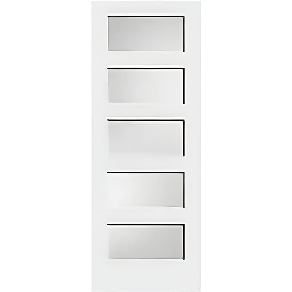 Porte d'intérieur Garson à 5 panneaux de verre dépoli de style shaker, 1 3/8 x 30 x 80 po