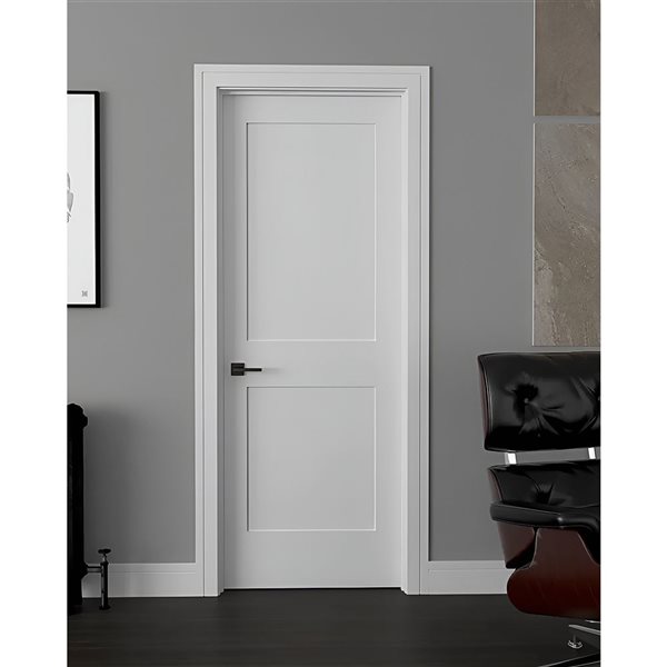 Porte d'intérieur Garson apprêtée blanche à âme pleine et 2 panneaux de style shaker, 1 3/4 x 26 x 84 po