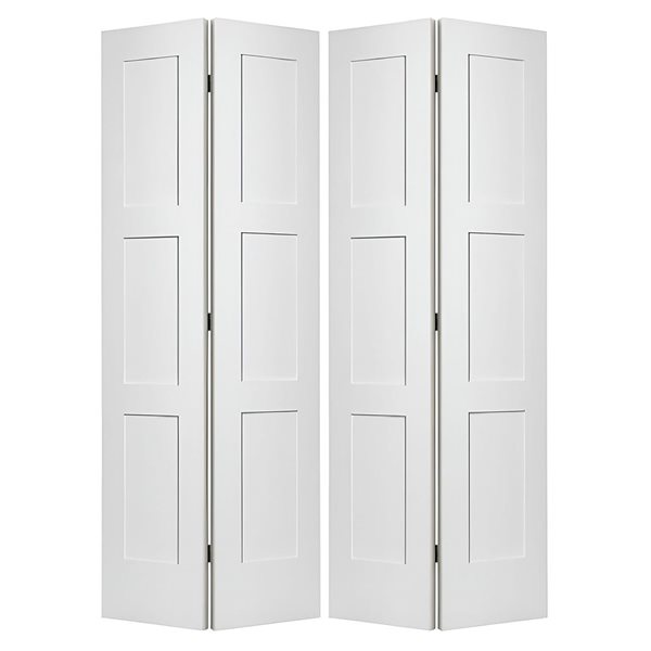 Garson  30-in x 80-in x 1 3/8-in White Primed 3-Panel Bi-Fold Solid Core Shaker Style