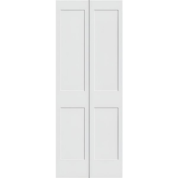 Porte pliante Garson apprêtée blanche à âme pleine et 2 panneaux de style shaker, 1 3/4 x 36 x 80 po