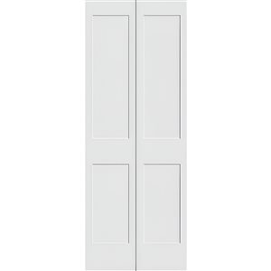 Porte pliante Garson apprêtée blanche à âme pleine et 2 panneaux de style shaker, 1 3/4 x 36 x 80 po