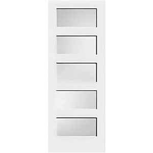 Porte d'intérieur Garson à 5 panneaux de verre dépoli de style shaker, 1 3/8 x 32 x 80 po