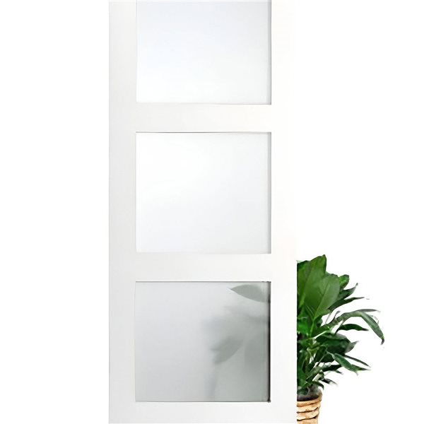 Garson 28-in x 80-in x 1 3/8-in 3-Panel Frosted Glass Solid Shaker Style Interior Door