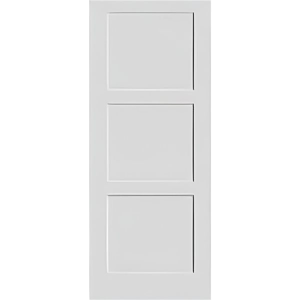 Porte d'intérieur Garson apprêtée blanche à âme pleine et 3 panneaux de style shaker, 1 3/8 x 24 x 80 po