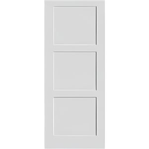 Porte d'intérieur Garson apprêtée blanche à âme pleine et 3 panneaux de style shaker, 1 3/8 x 24 x 80 po