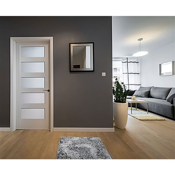 Garson 24-in x 80-in x 1 3/8-in 5-Panel Frosted Glass Solid Shaker Style Interior Door