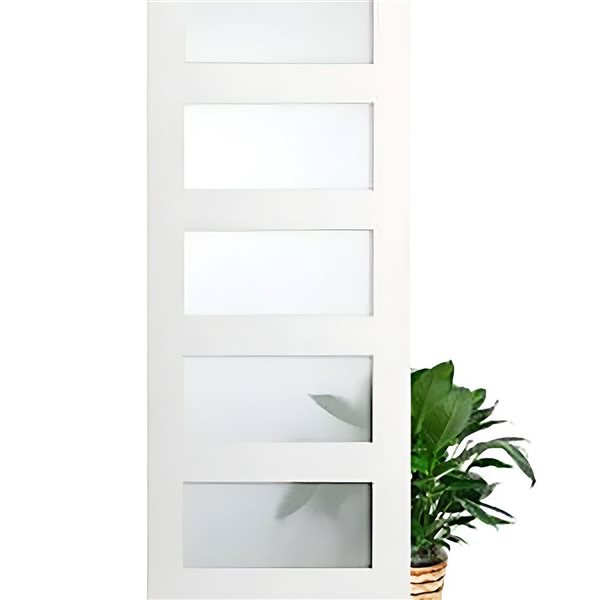 Garson 24-in x 80-in x 1 3/8-in 5-Panel Frosted Glass Solid Shaker Style Interior Door