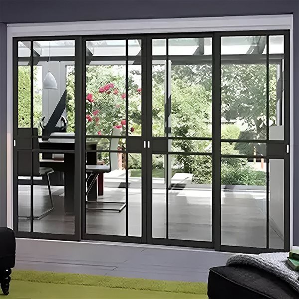 Garson GREENWICH 36-in x 80-in x 1 3/8-in Black Primed Glazed Glass Industrial Style