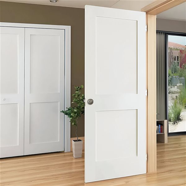 Garson 30-in x 80-in x 1 3/4-in White Primed 2-Panel Solid Core Shaker Style Slab Door