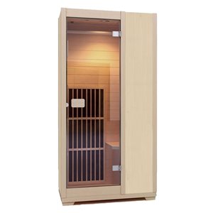 Sauna infrarouge 1 place Vienna de Blisspod en pruche canadienne 72,8 x 35,4 x 25,6 po à 3 éléments chauffants, naturel