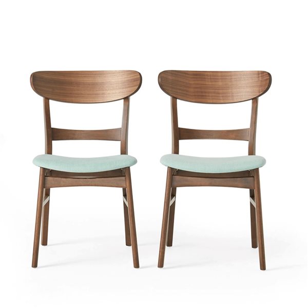 WELLFOR Light Green Linen Upholstered Modern Dining Chairs w/ Solid Wood Frame - Set of 2