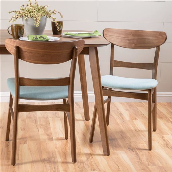 WELLFOR Light Green Linen Upholstered Modern Dining Chairs w/ Solid Wood Frame - Set of 2