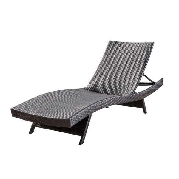 WELLFOR Dark Grey PE Rattan Wicker Outdoor Chaise Lounge w/ Adjustable Backrest