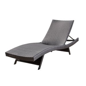 WELLFOR Dark Grey PE Rattan Wicker Outdoor Chaise Lounge w/ Adjustable Backrest