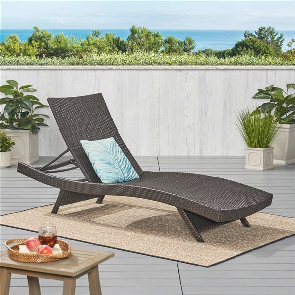 WELLFOR Dark Grey PE Rattan Wicker Outdoor Chaise Lounge w/ Adjustable Backrest