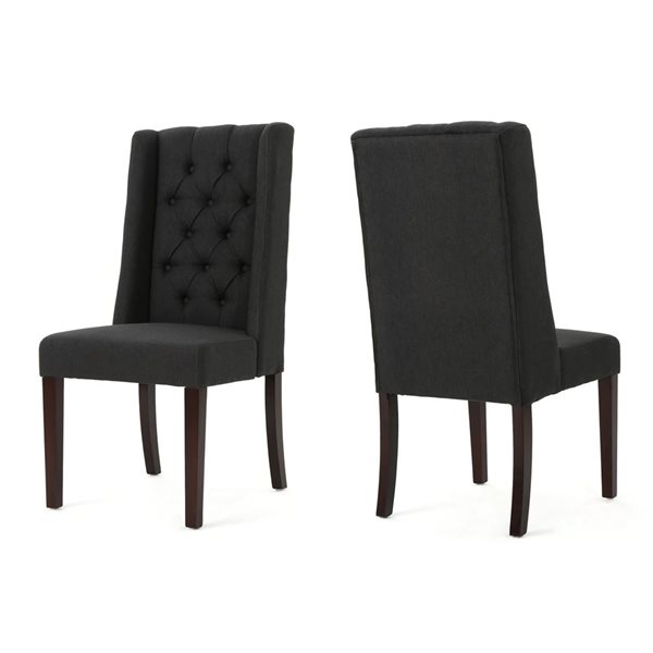 WELLFOR Charcoal Linen Fabric Modern Dining Chairs w/ Solid Wood Legs - Set of 2