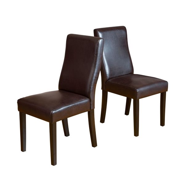 WELLFOR Brown Faux Leather Upholstered Dining Chairs - Set of 2