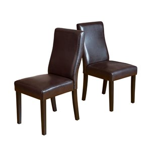 WELLFOR Brown Faux Leather Upholstered Dining Chairs - Set of 2