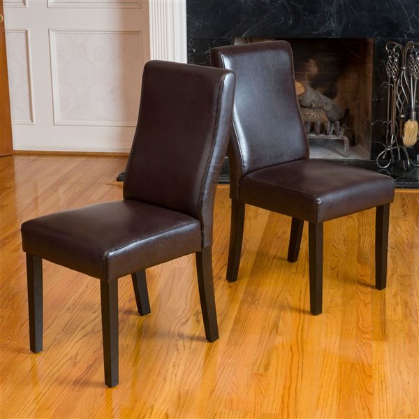 WELLFOR Brown Faux Leather Upholstered Dining Chairs - Set of 2