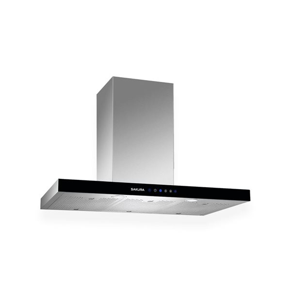 Sakura M3000 1000 CFM 36-in Black Stainless Steel Range Hood with Chimney Flue - 3 Speeds and LED Display Design