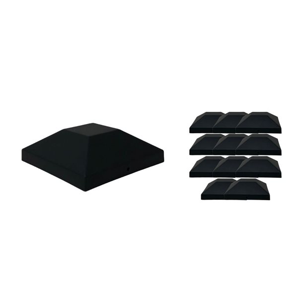 Capuchon de poteau Eazy-Cap de Nuvo Iron pyramidal plat de 4 x 4 po en plastique rigide noir 12/pqt