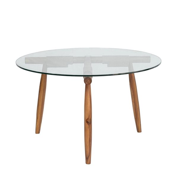 Table basse ronde en teck et verre Vineyard de LH Home pour l'extérieur, brun