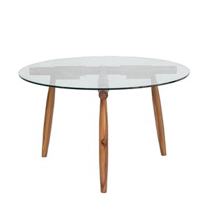 Table basse ronde en teck et verre Vineyard de LH Home pour l'extérieur, brun