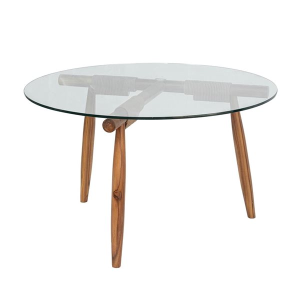 Table basse ronde en teck et verre Vineyard de LH Home pour l'extérieur, brun