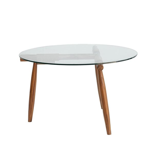 Table basse ronde en teck et verre Vineyard de LH Home pour l'extérieur, brun