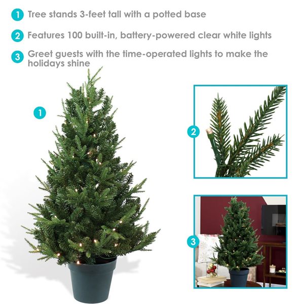 Sunnydaze Decor Holiday Glow 3-ft Pre-Lit Tabletop Indoor Faux Christmas Tree