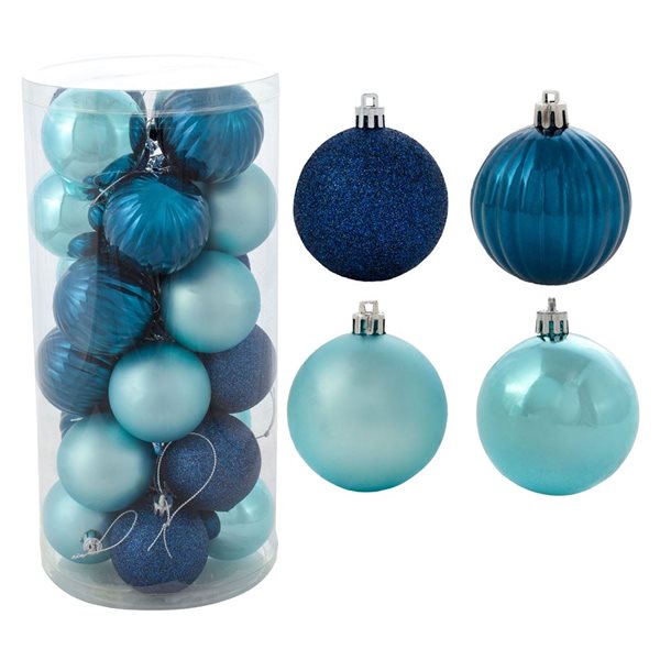 Sunnydaze Decor Merry Medley 24-Piece Turquoise Plastic Ornament Set - 60 mm