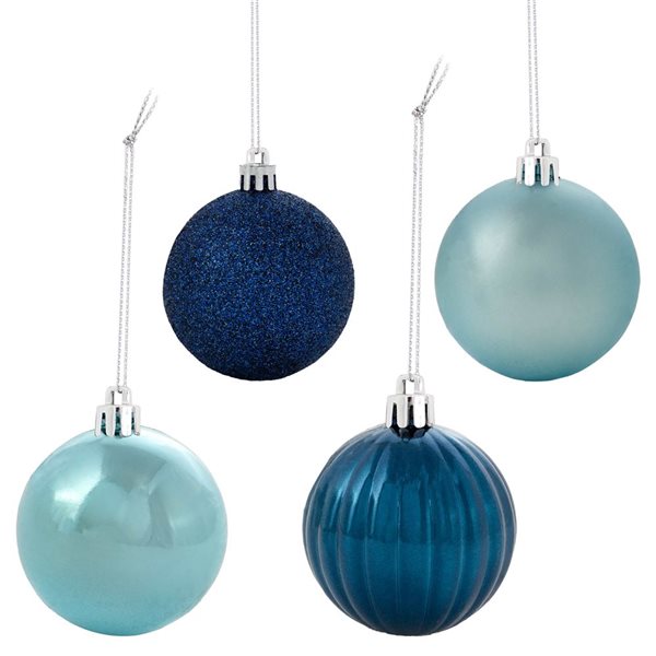 Sunnydaze Decor Merry Medley 24-Piece Turquoise Plastic Ornament Set - 60 mm