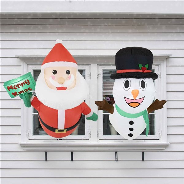 Sunnydaze Decor Santa and Frosty Christmas Window Inflatables with LEDs