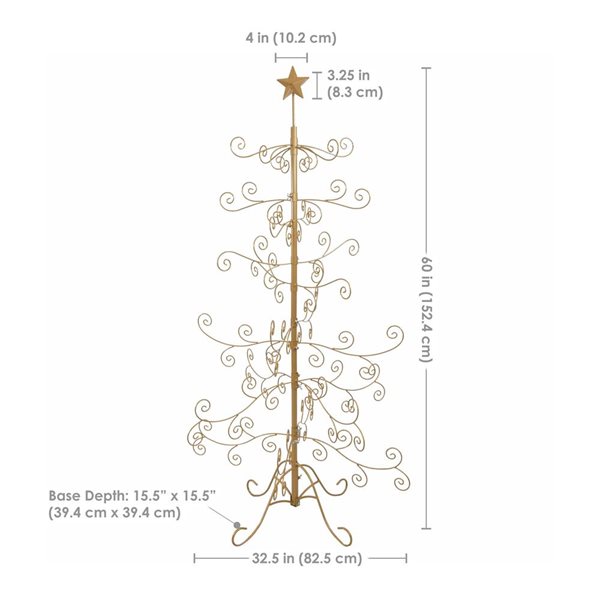 Sunnydaze Decor Noelle Indoor Gold Metal Christmas Ornament Tree - 5 ft