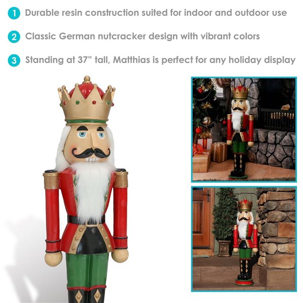 Sunnydaze Decor Matthias the Prince Indoor and Outdoor Nutcracker Statue - 35-in