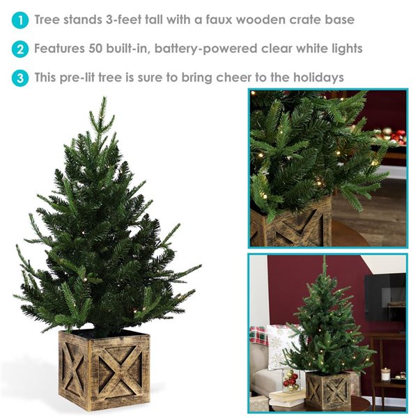 Sunnydaze Decor 3-ft Battery Operated Pre-Lit Farmhouse Fir Artificial Christmas Tree