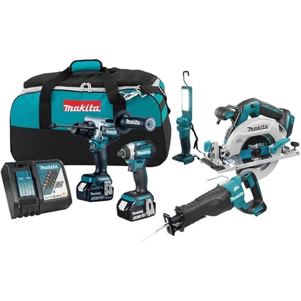 Kit combiné de 5 outils Makita 18 V LXT sans balais, 5,0 Ah x2