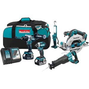 Kit combiné de 5 outils Makita 18 V LXT sans balais, 5,0 Ah x2