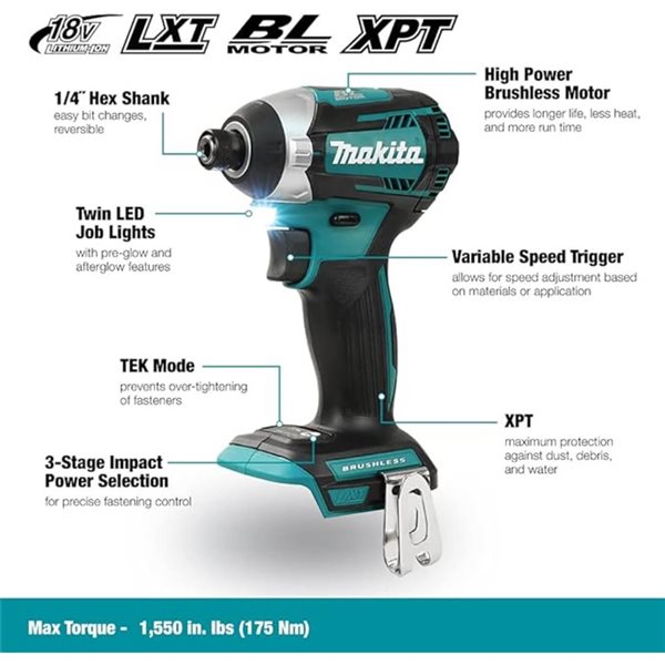 Makita 18V LXT Brushless 5 Tool Combo Kit, 5.0Ah x2