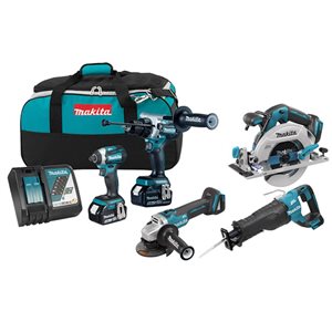 Kit combiné de 5 outils Makita 18 V LXT sans balais, 5,0 Ah x2