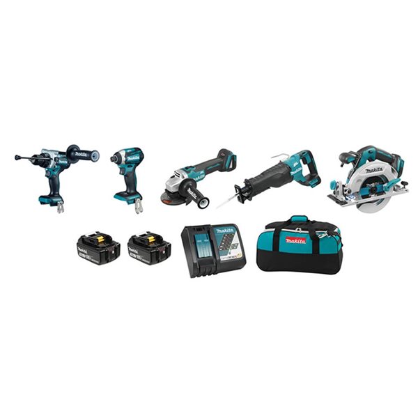 Makita 18V LXT Brushless 5 Tool Combo Kit, 5.0Ah x2